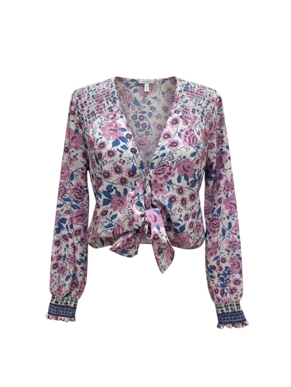 Lulus Floral Long Sleeve Tie Front Top Size M